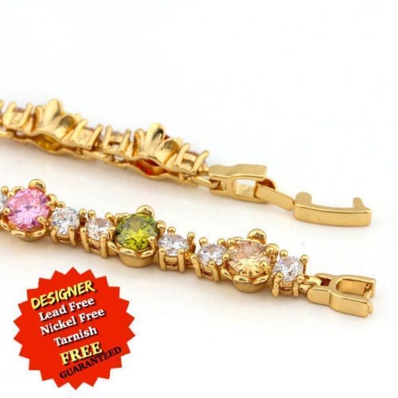 Elite, New, Multi Colored Topaz & White Sapphire, 18k Gold Filled Bracelet - Picture 1 of 7